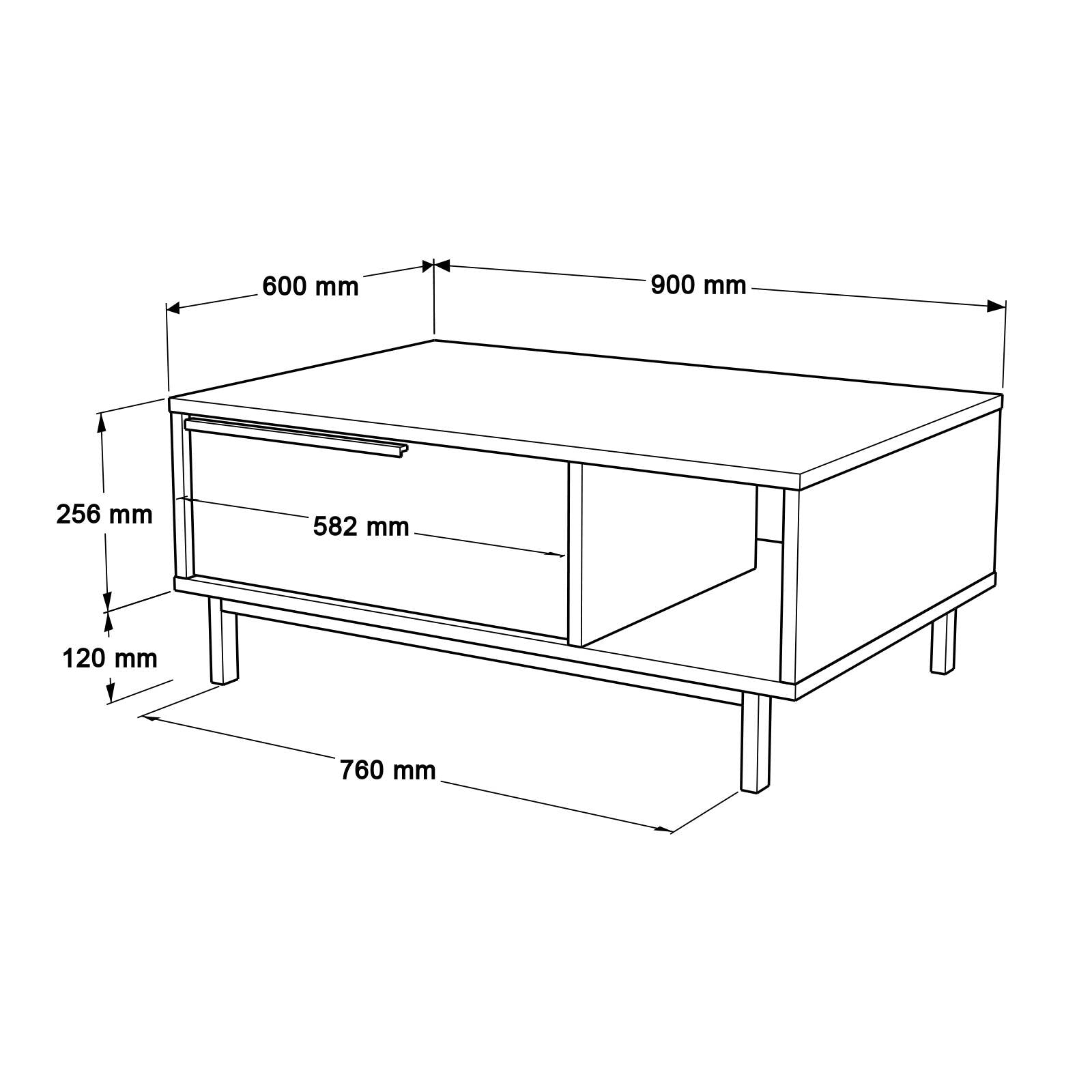 Table basse BOH2 – Compartiments de rangement & Pieds Métal | Style Bohème Chêne/Blanc, Blanc ou Chêne