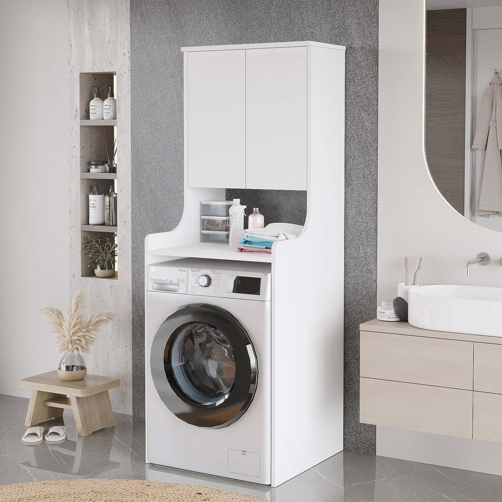 Meuble pour lave-linge VAL2 – Étagères & Compartiment de rangement 181 cm | 5 Coloris