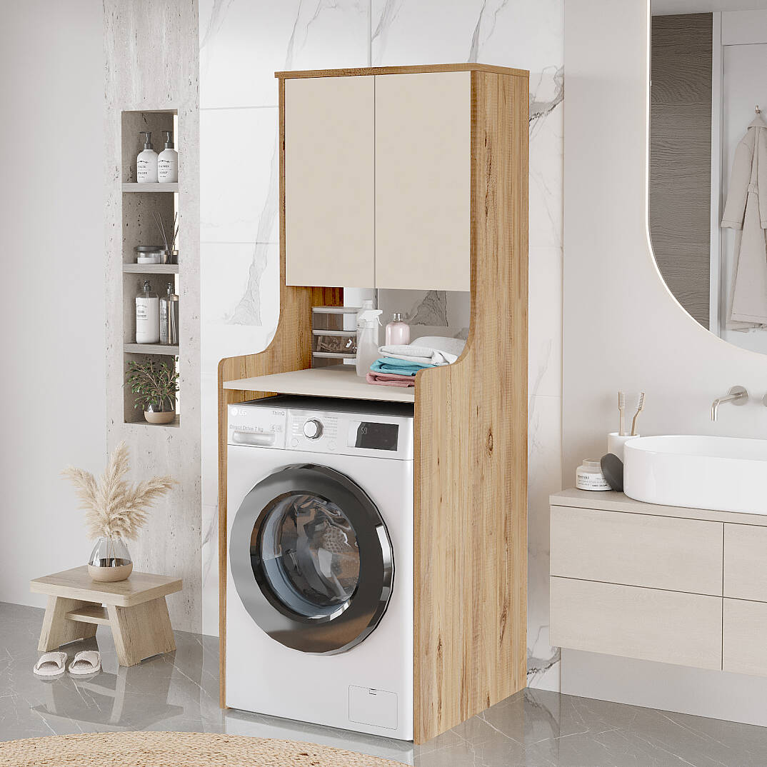 Meuble pour lave-linge VAL2 – Étagères & Compartiment de rangement 181 cm | 5 Coloris