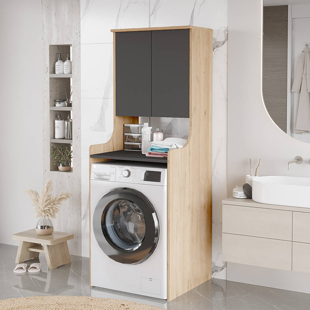 Meuble pour lave-linge VAL2 – Étagères & Compartiment de rangement 181 cm | 5 Coloris