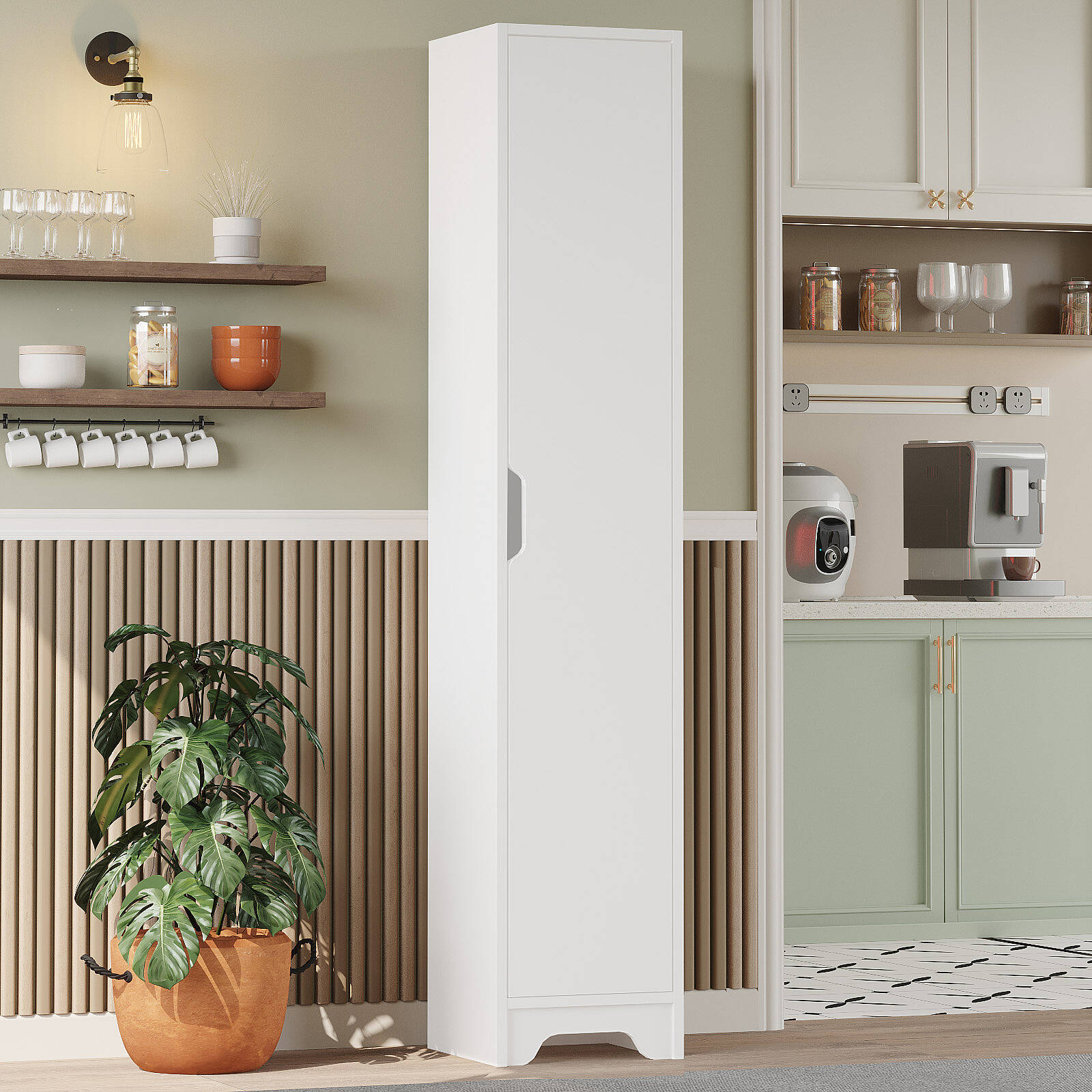 Colonne de rangement LIB3 – 5 Étagères, 1 Porte & Compartiment 180 cm | Chêne/Blanc, Blanc ou Chêne/Anthracite