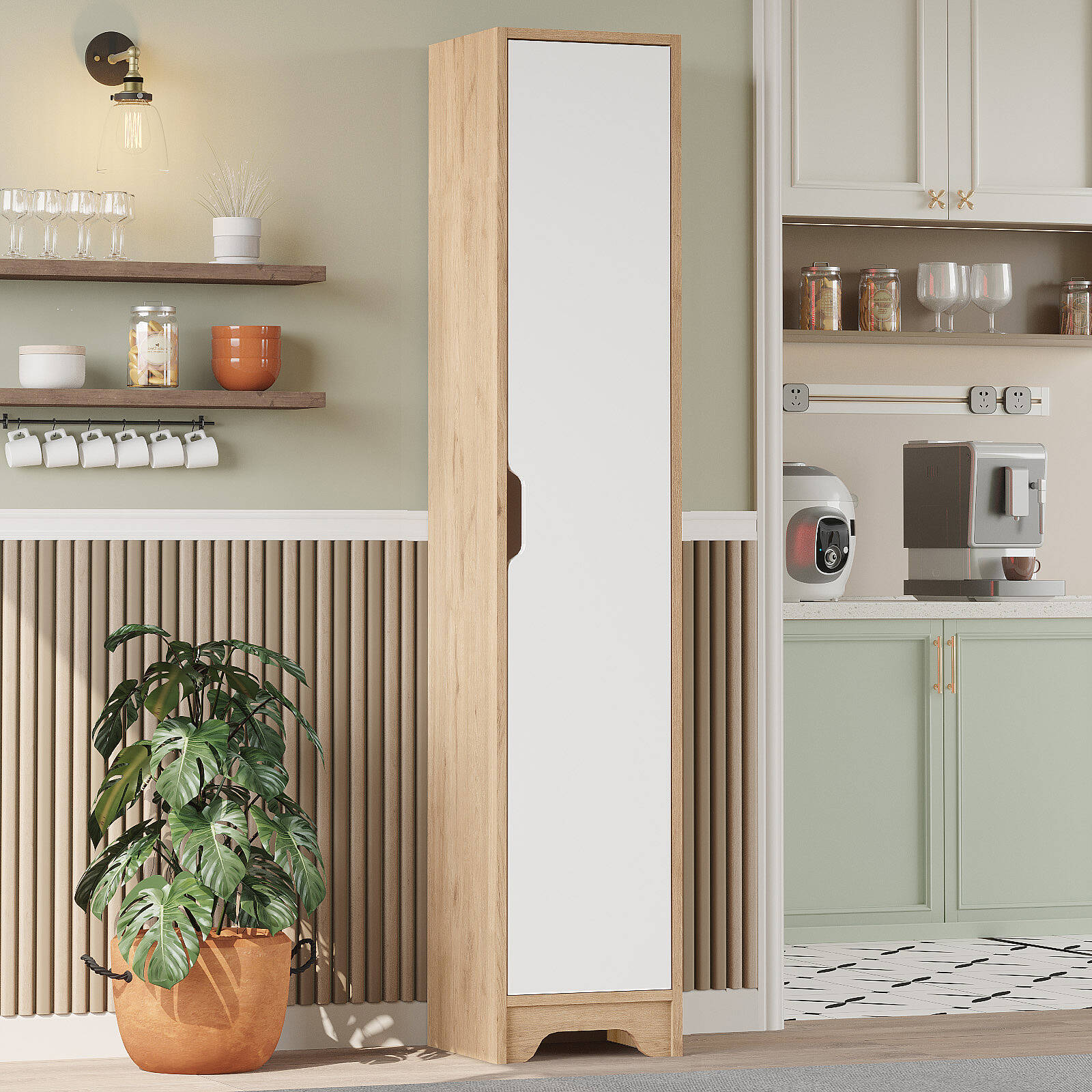 Colonne de rangement LIB3 – 5 Étagères, 1 Porte & Compartiment 180 cm | Chêne/Blanc, Blanc ou Chêne/Anthracite