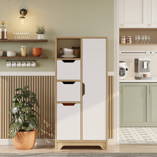 Colonne de rangement LIB1 – 6 Étagères, 2 Portes, 2 Tiroirs 140 cm | Chêne/Blanc, Blanc ou Chêne/Anthracite