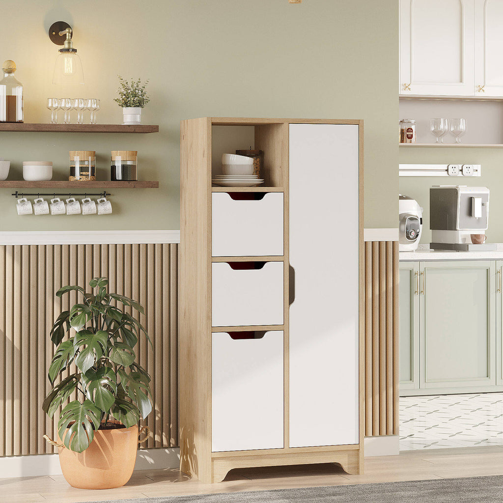 Colonne de rangement LIB1 – 6 Étagères, 2 Portes, 2 Tiroirs 140 cm | Chêne/Blanc, Blanc ou Chêne/Anthracite