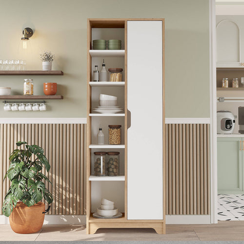 Colonne de rangement LIB2 – 11 Étagères, 1 Porte & 2 Compartiments 180 cm | Chêne/Blanc, Blanc ou Chêne/Anthracite