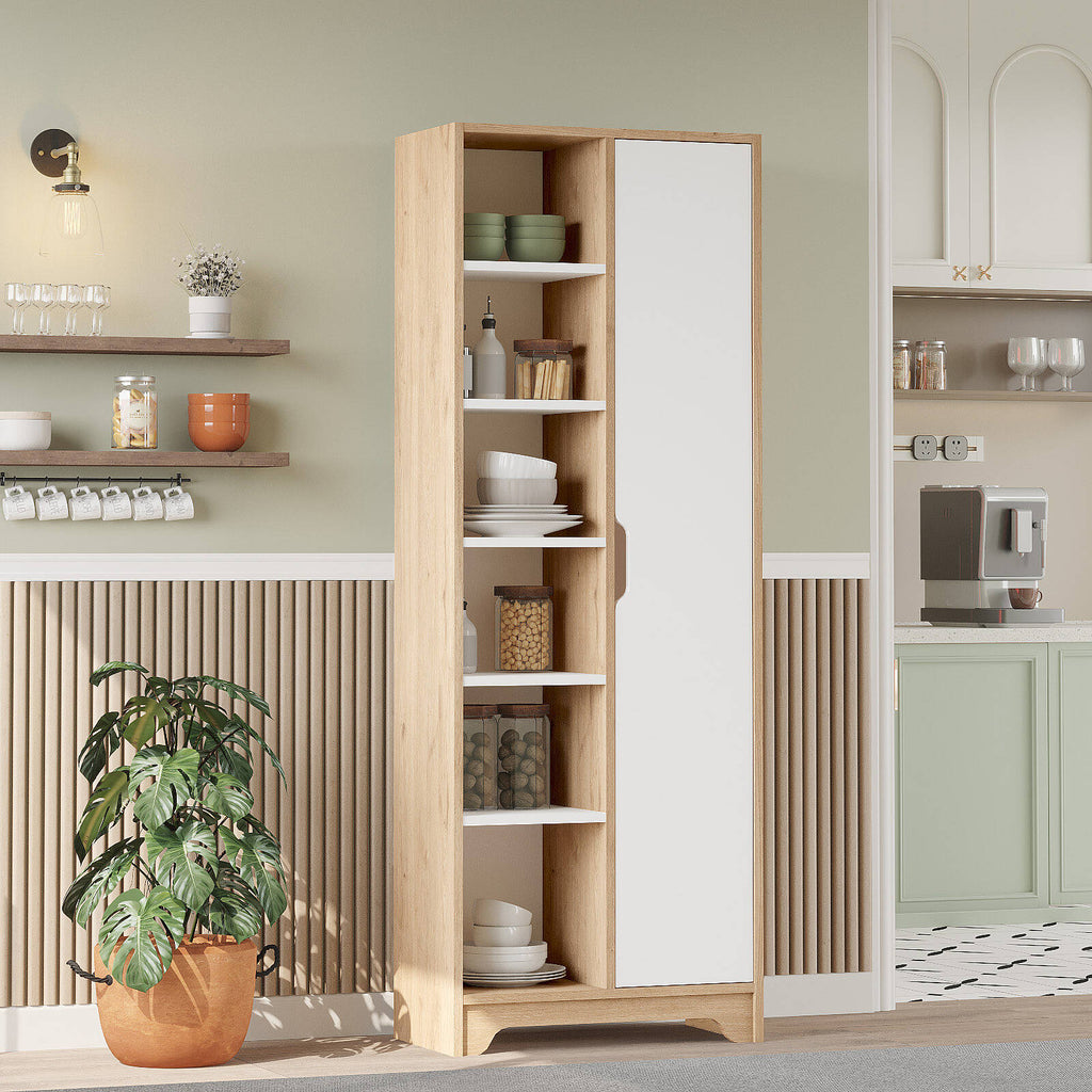 Colonne de rangement LIB2 – 11 Étagères, 1 Porte & 2 Compartiments 180 cm | Chêne/Blanc, Blanc ou Chêne/Anthracite