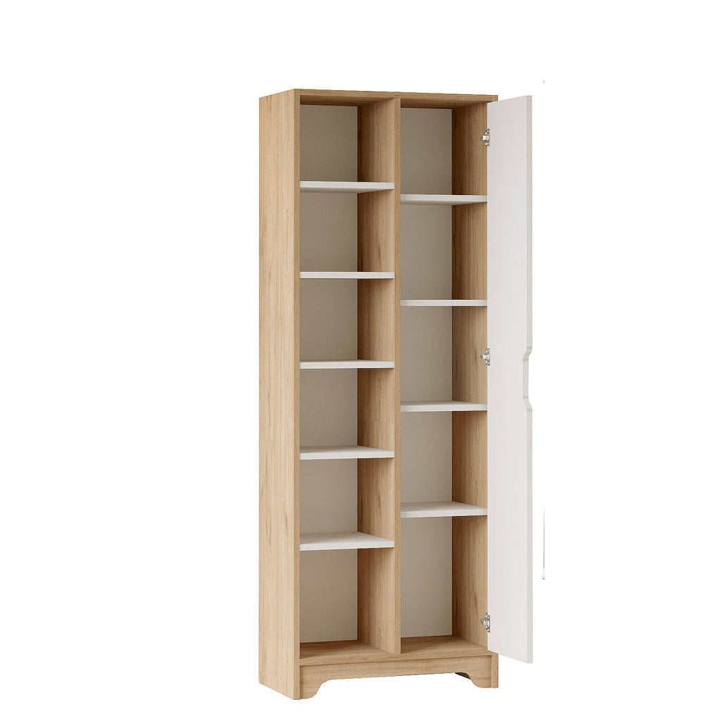 Colonne de rangement LIB2 – 11 Étagères, 1 Porte & 2 Compartiments 180 cm | Chêne/Blanc, Blanc ou Chêne/Anthracite