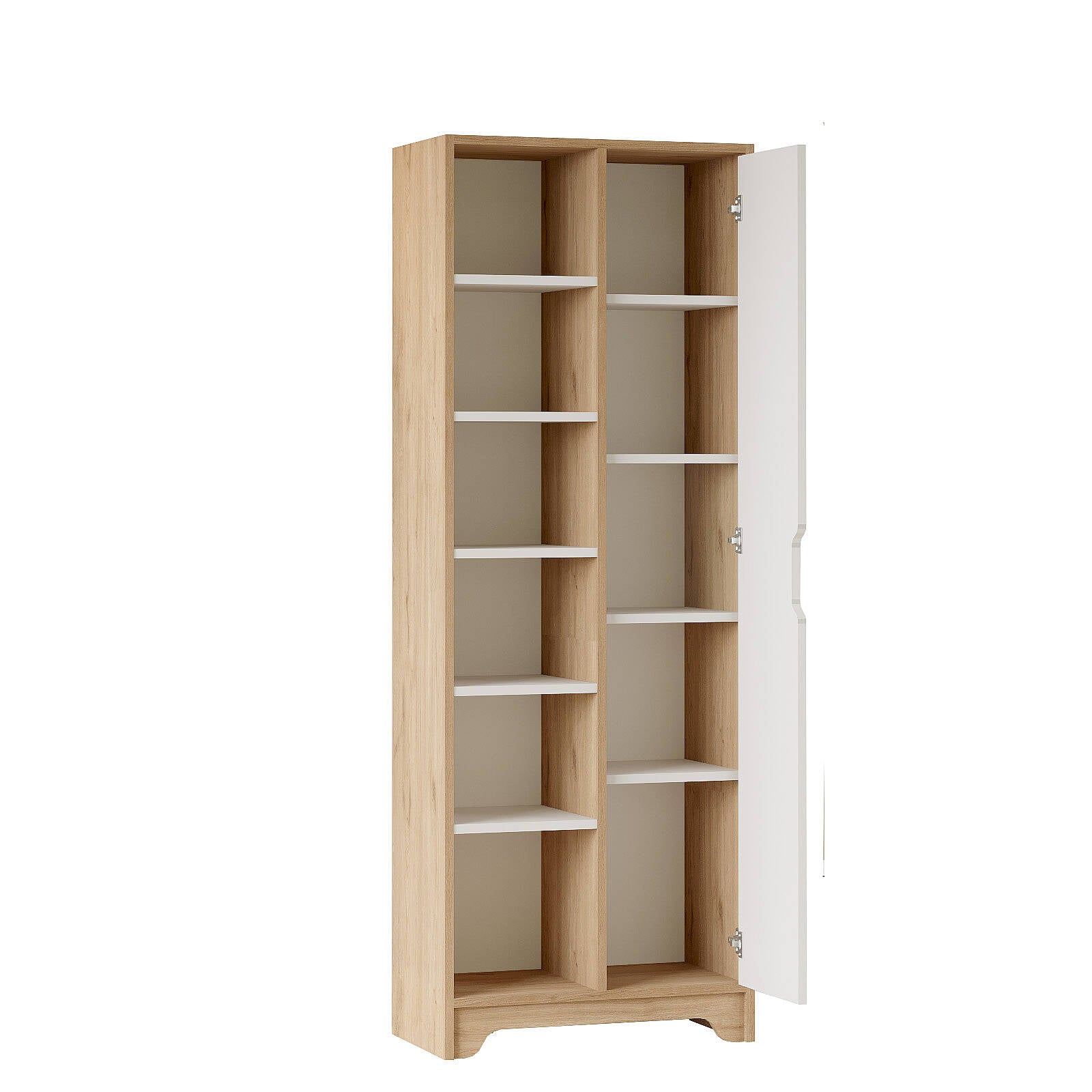 Colonne de rangement LIB2 – 11 Étagères, 1 Porte & 2 Compartiments 180 cm | Chêne/Blanc, Blanc ou Chêne/Anthracite