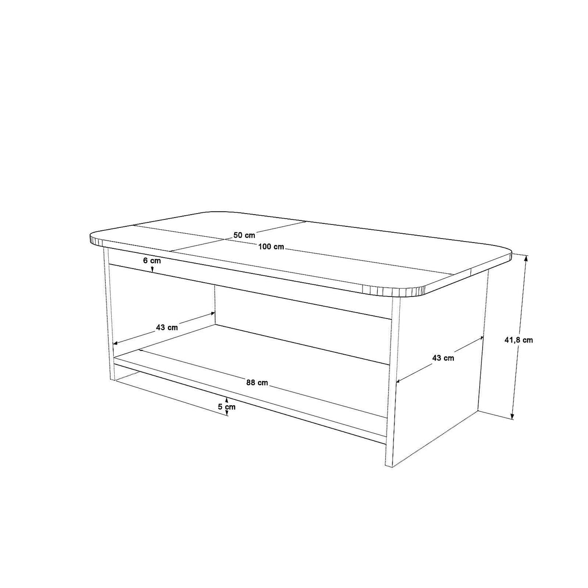 Table basse CHB1 arrondie, effet noyer ou pierre