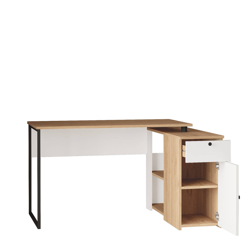 Bureau avec rangements NOR1 – Tiroir, Placard & Compartiment | Chêne/Blanc, Blanc ou Chêne/Anthracite
