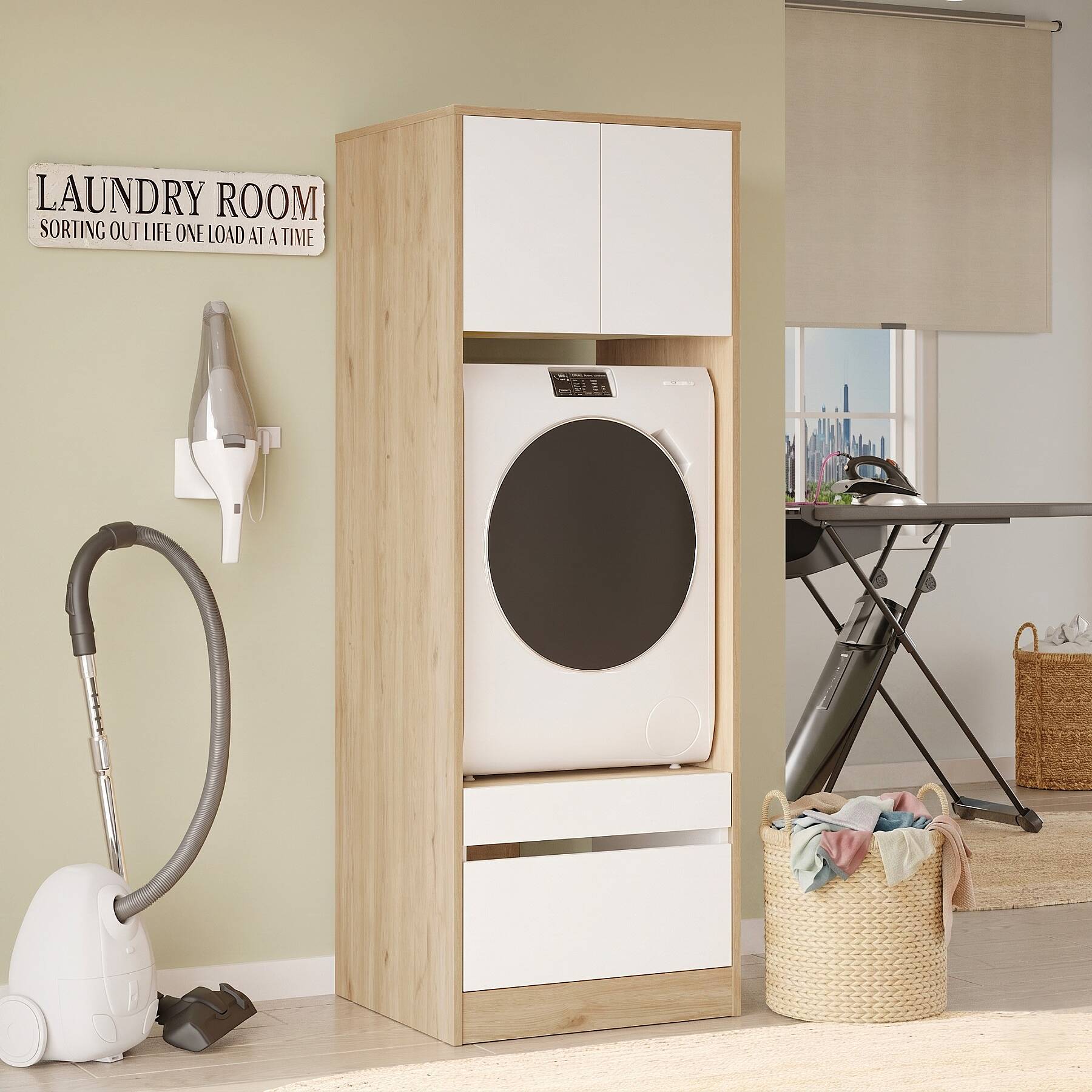Meuble pour lave-linge VAL6 – Tiroirs & Compartiment de rangement 184 cm | 4 Coloris