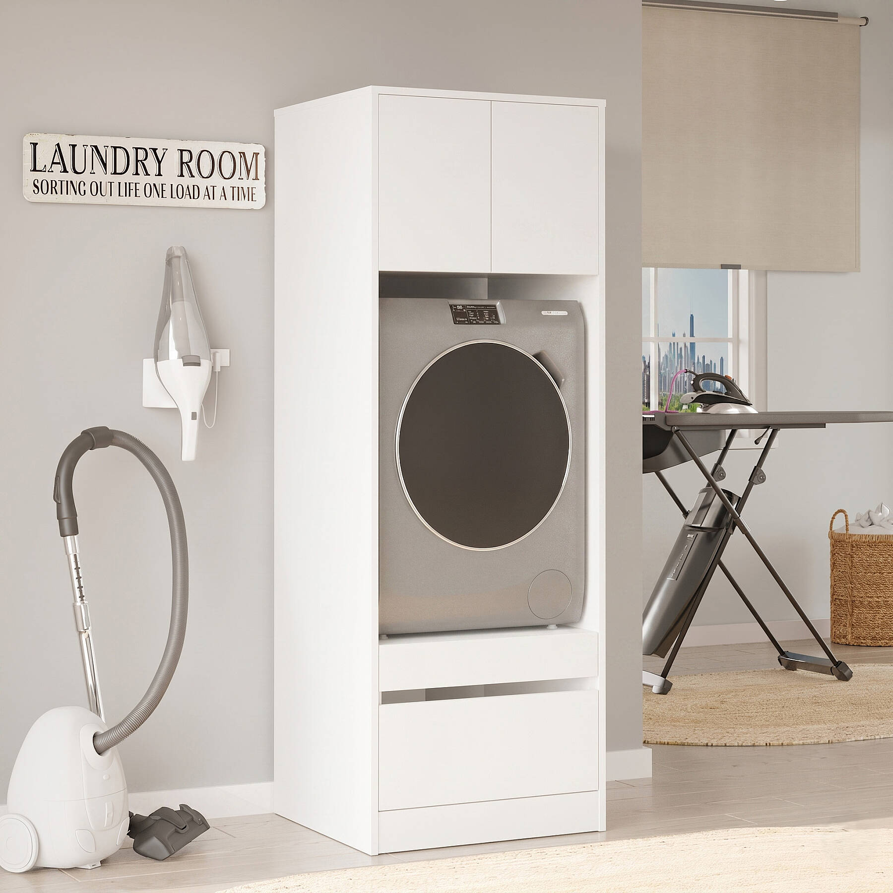Meuble pour lave-linge VAL6 – Tiroirs & Compartiment de rangement 184 cm | 4 Coloris